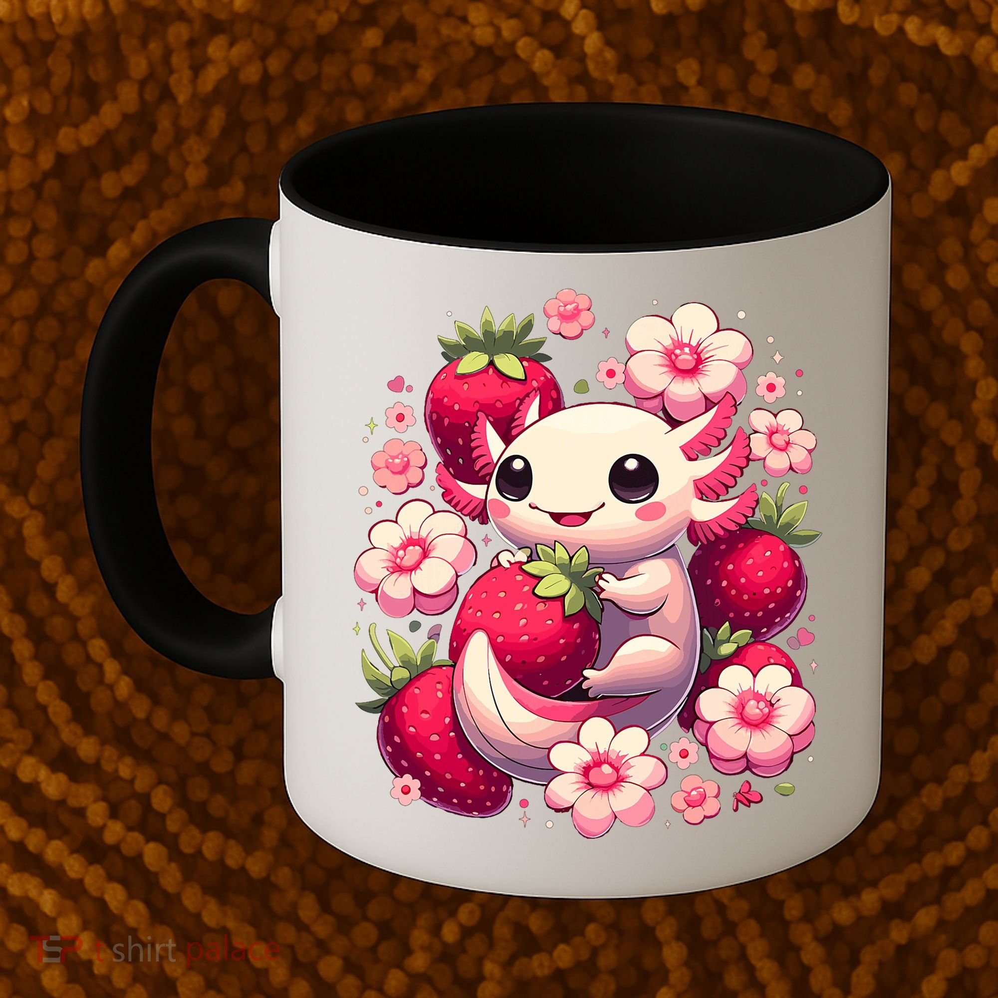 Cute Axolotl Kawaii Anime Axolotl Strawberry Coffee Mug