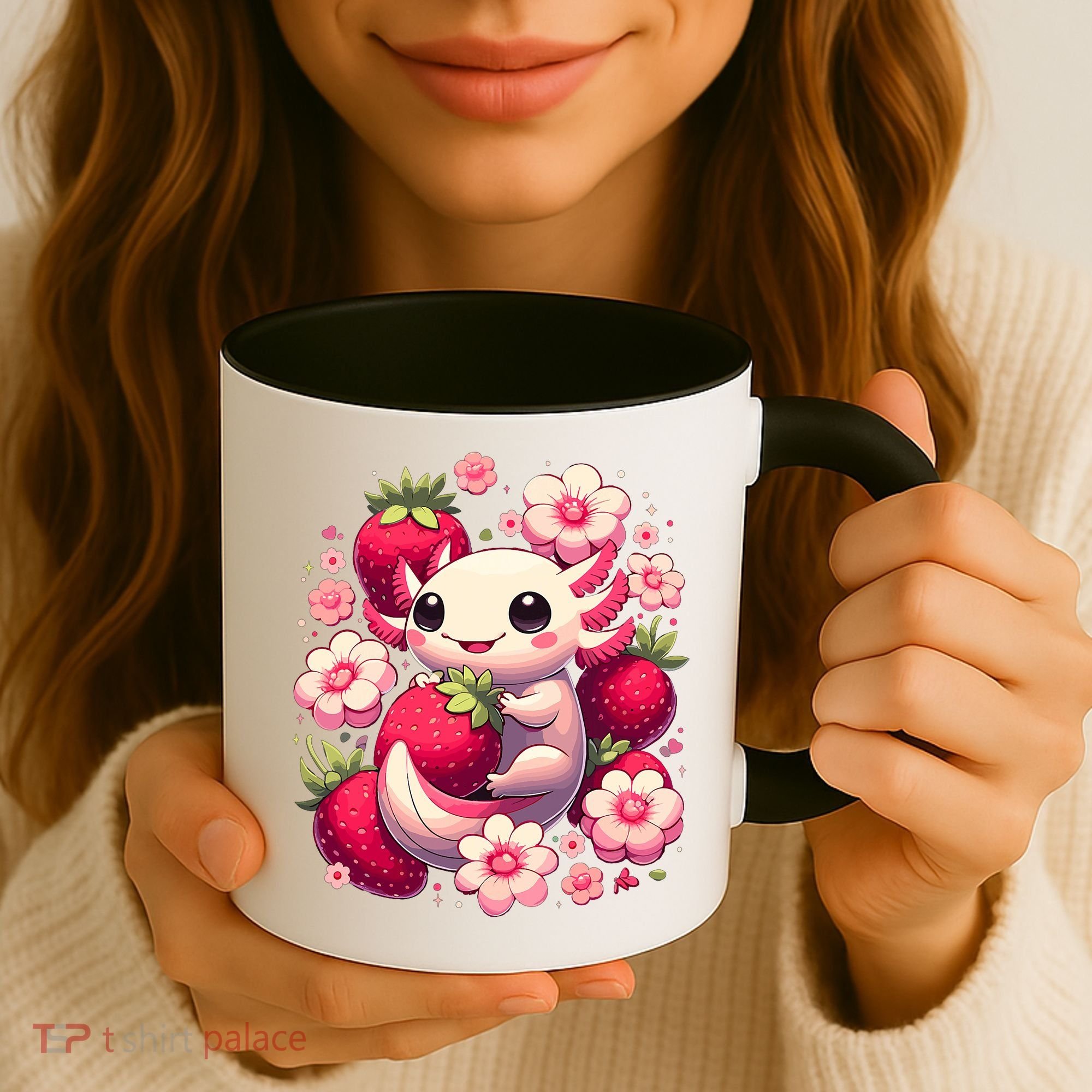Cute Axolotl Kawaii Anime Axolotl Strawberry Coffee Mug