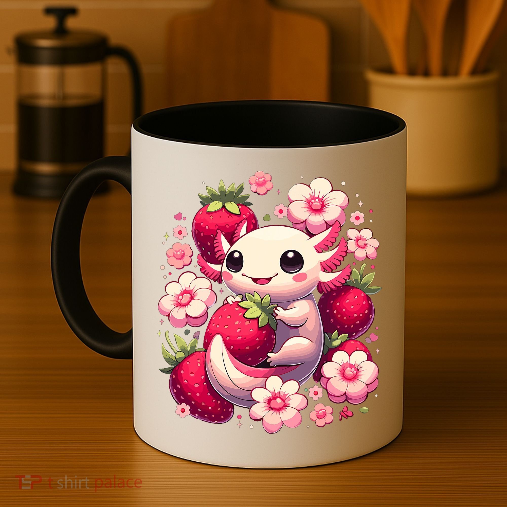 Cute Axolotl Kawaii Anime Axolotl Strawberry Coffee Mug
