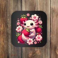 Cute Axolotl Kawaii Anime Axolotl Strawberry Coaster thumb 0