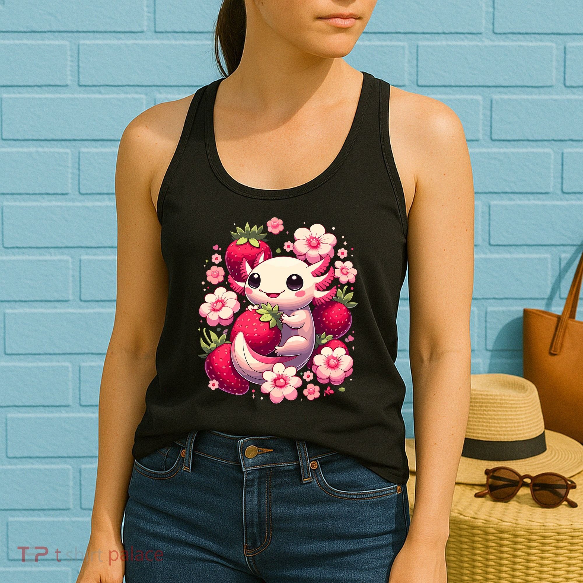 Cute Axolotl Kawaii Anime Axolotl Strawberry Women's Tank Top