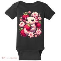 Cute Axolotl Kawaii Anime Axolotl Strawberry Baby Bodysuit thumb 0
