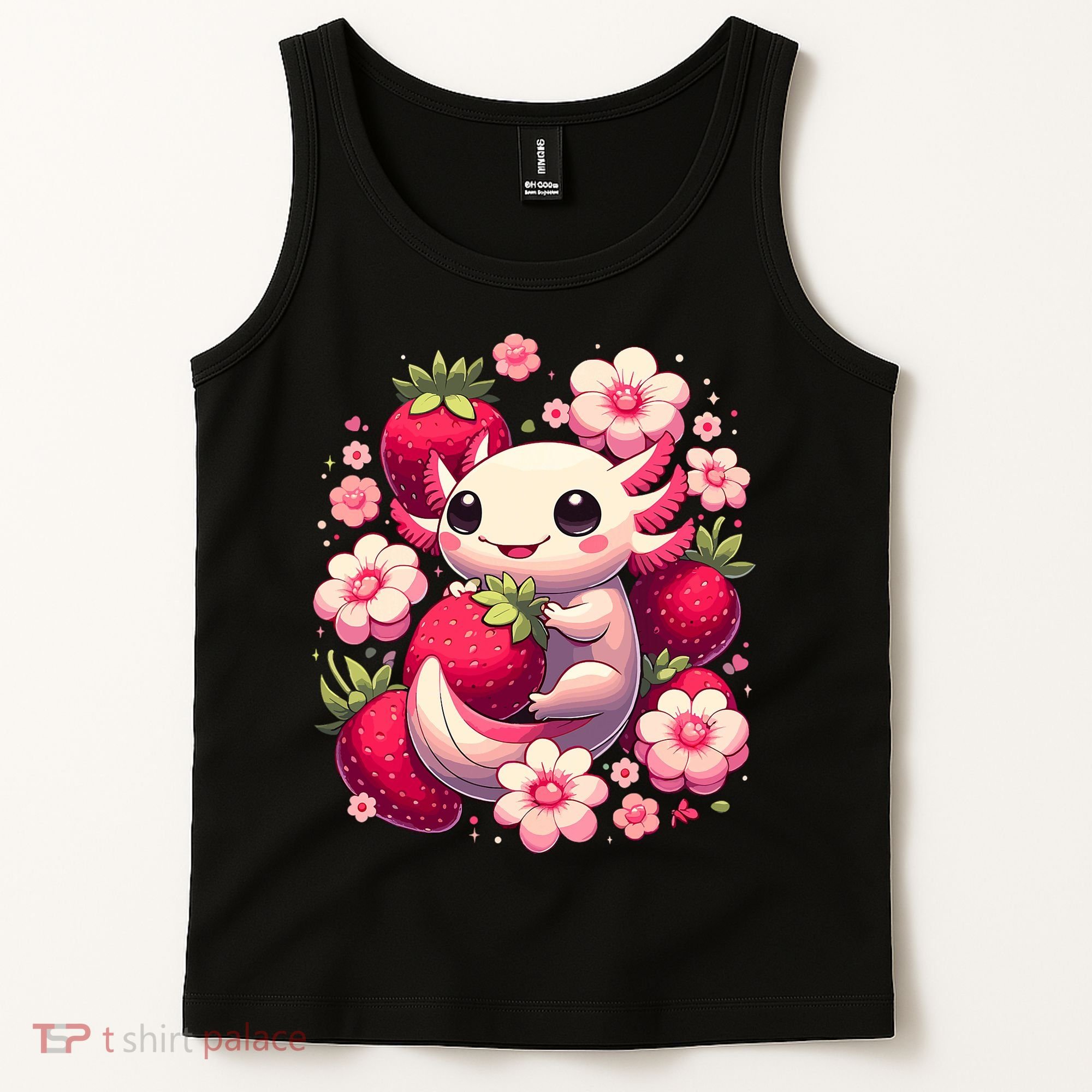 Cute Axolotl Kawaii Anime Axolotl Strawberry Tank Top