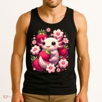 Cute Axolotl Kawaii Anime Axolotl Strawberry Tank Top thumb 3