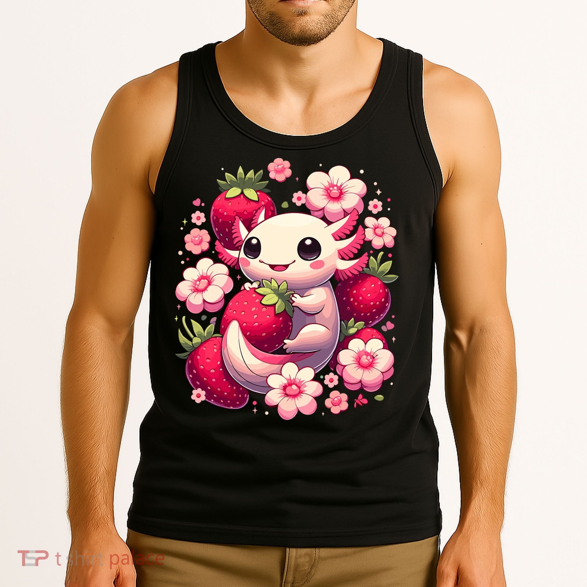Cute Axolotl Kawaii Anime Axolotl Strawberry Tank Top