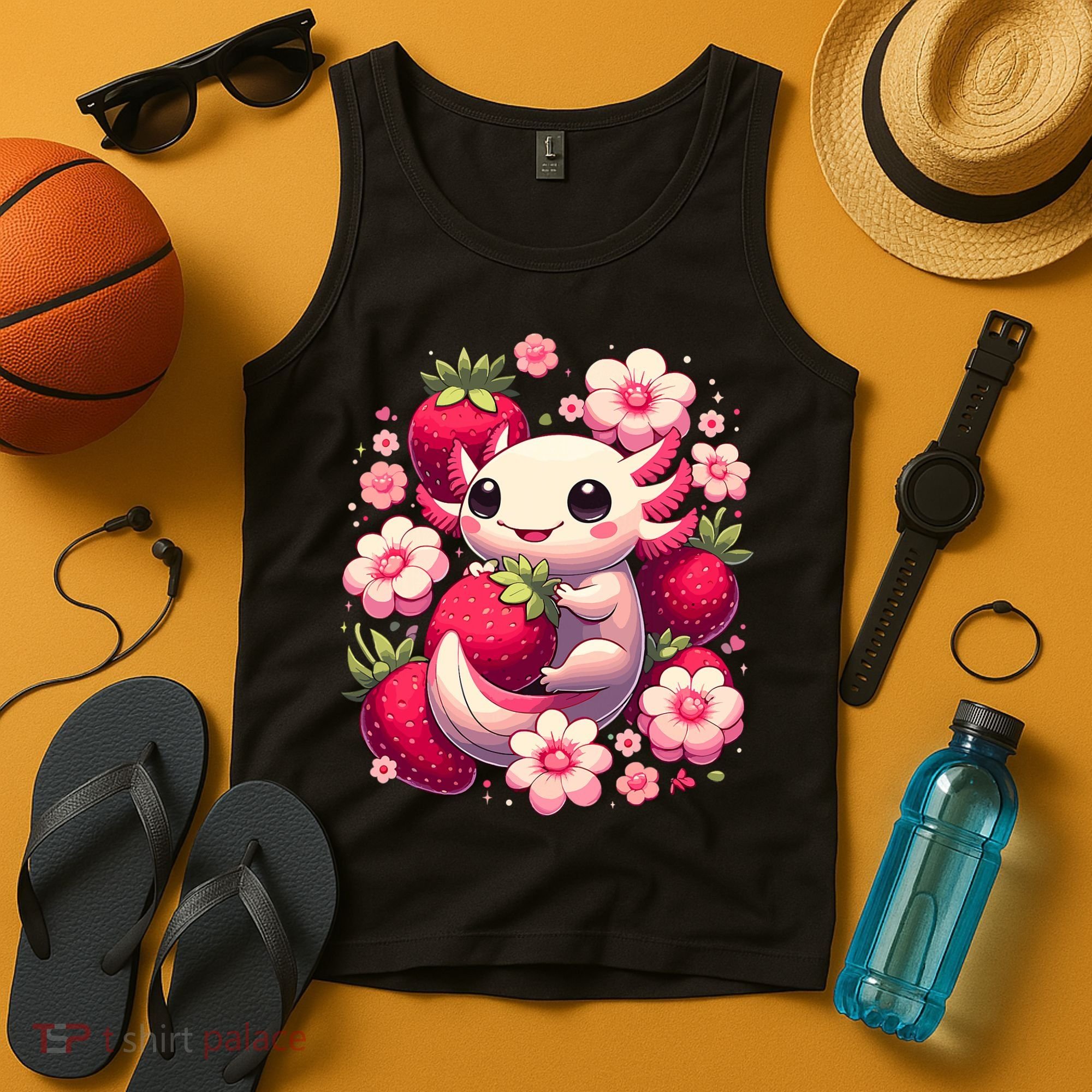 Cute Axolotl Kawaii Anime Axolotl Strawberry Tank Top