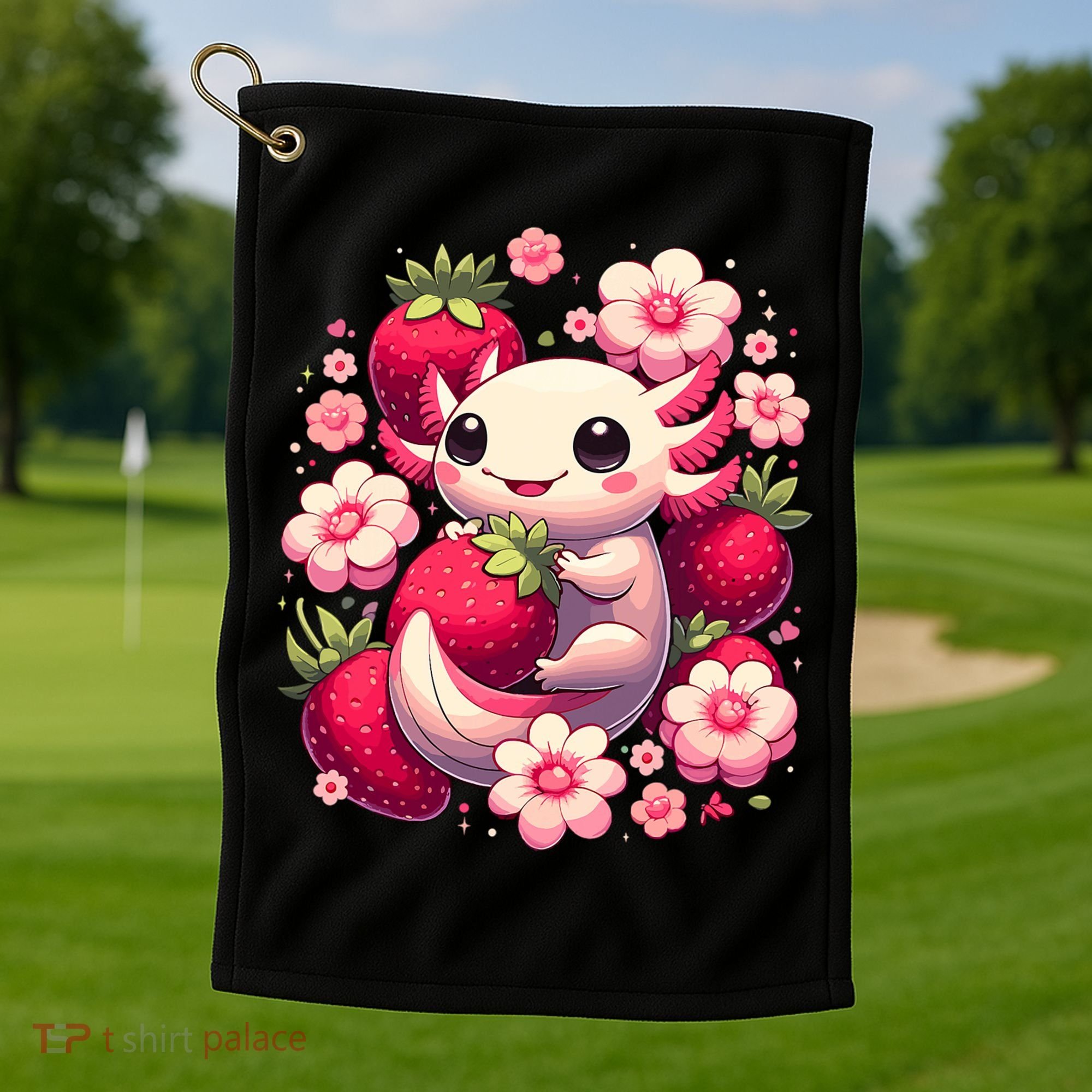 Cute Axolotl Kawaii Anime Axolotl Strawberry Golf Towel