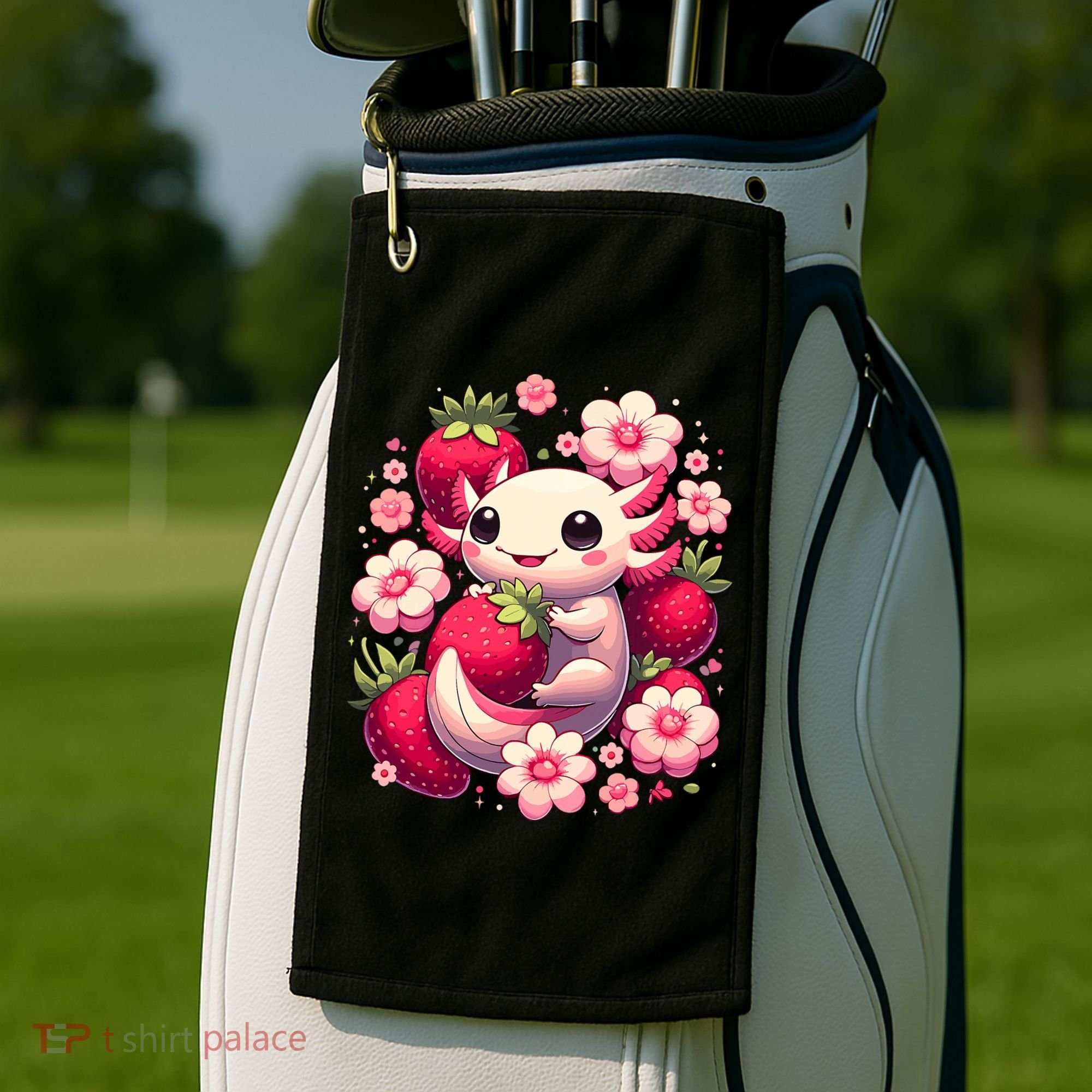 Cute Axolotl Kawaii Anime Axolotl Strawberry Golf Towel