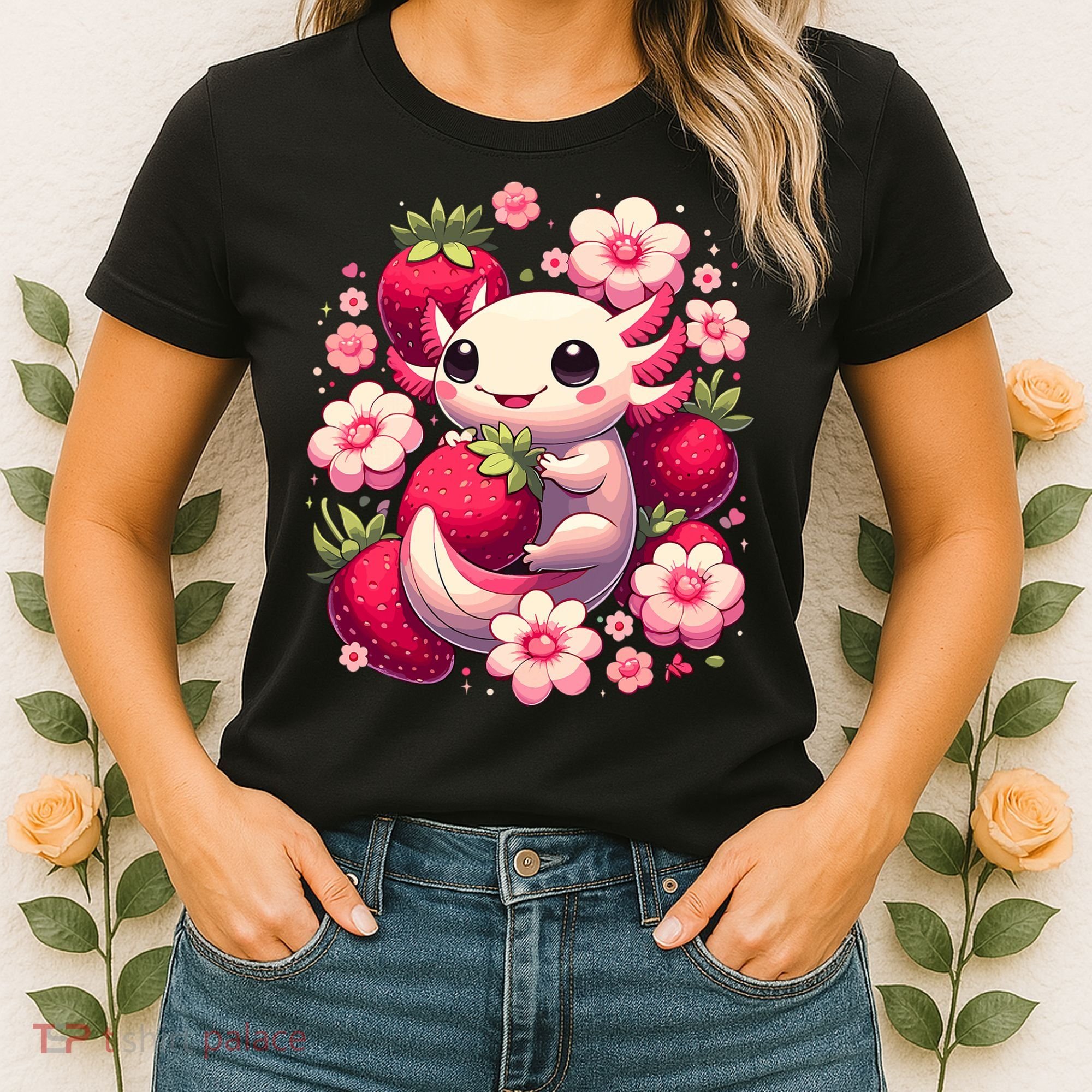 Cute Axolotl Kawaii Anime Axolotl Strawberry Women's T-Shirt