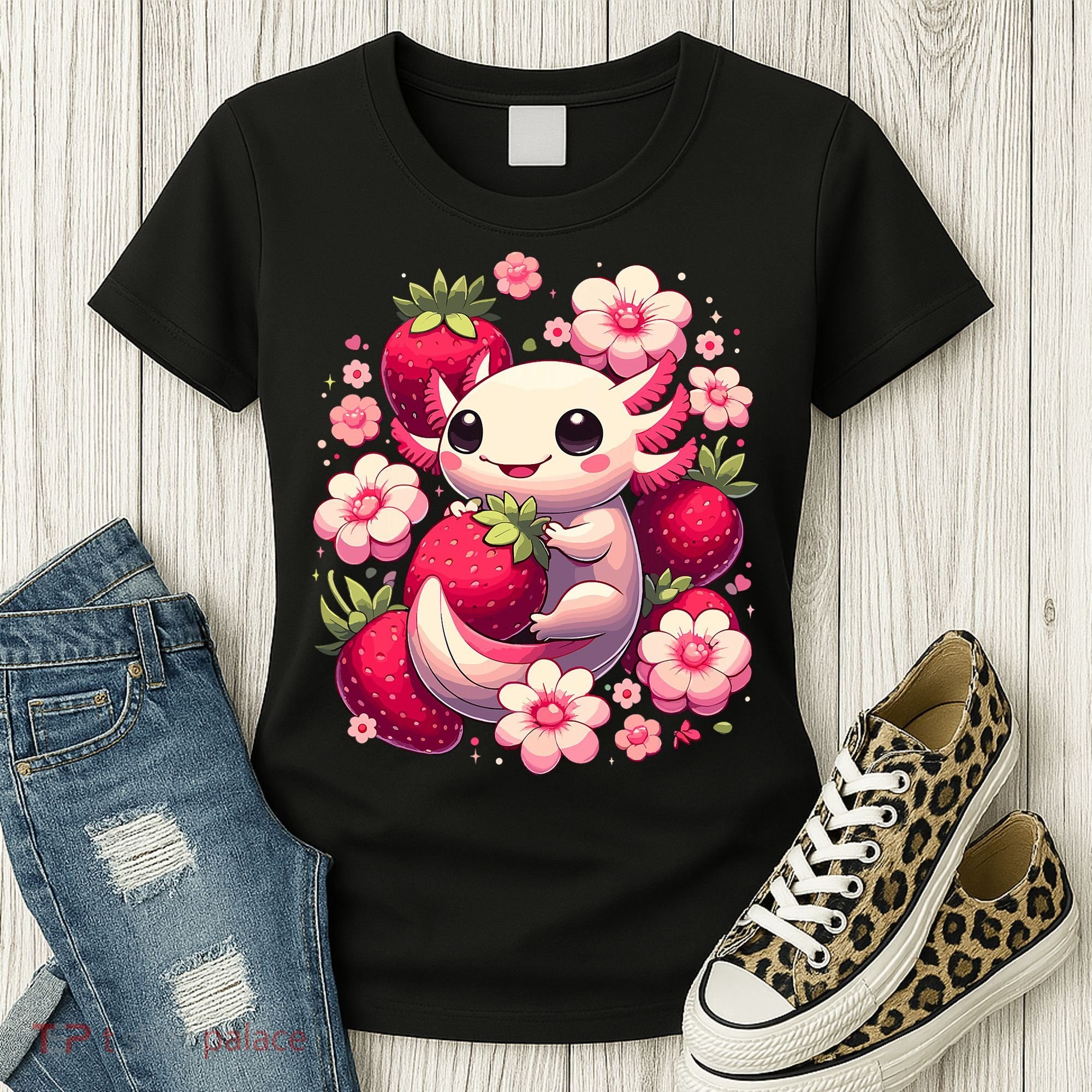 Cute Axolotl Kawaii Anime Axolotl Strawberry Women's T-Shirt
