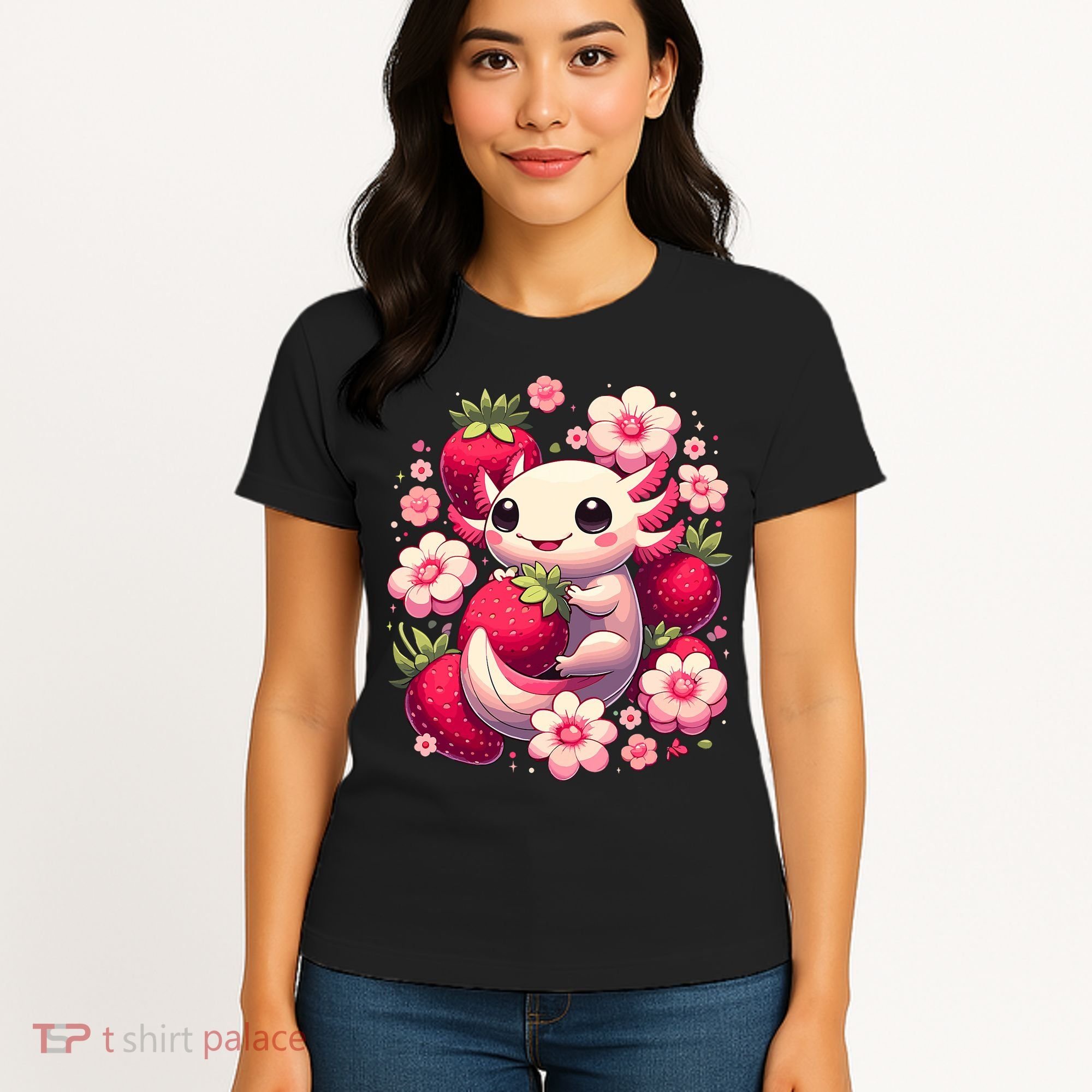 Cute Axolotl Kawaii Anime Axolotl Strawberry Women's T-Shirt