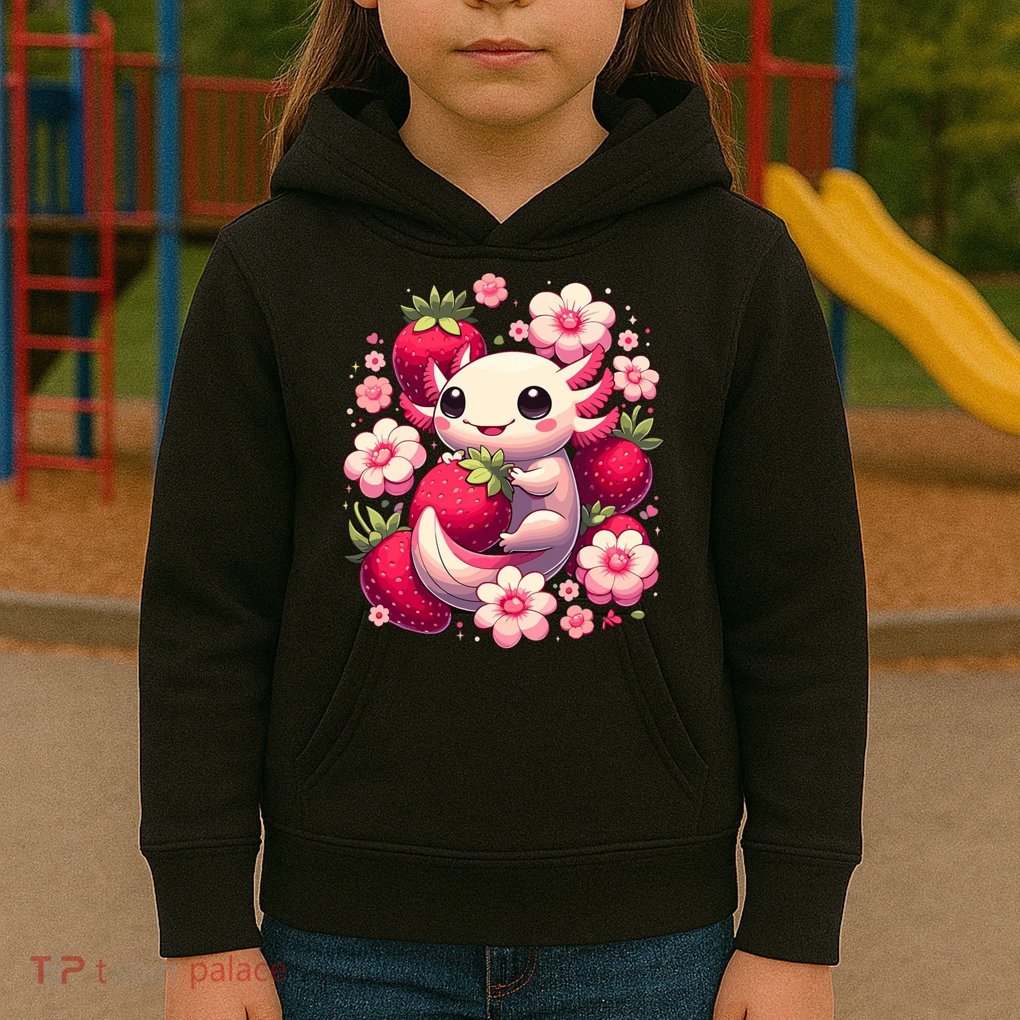 Cute Axolotl Kawaii Anime Axolotl Strawberry Kids Hoodie