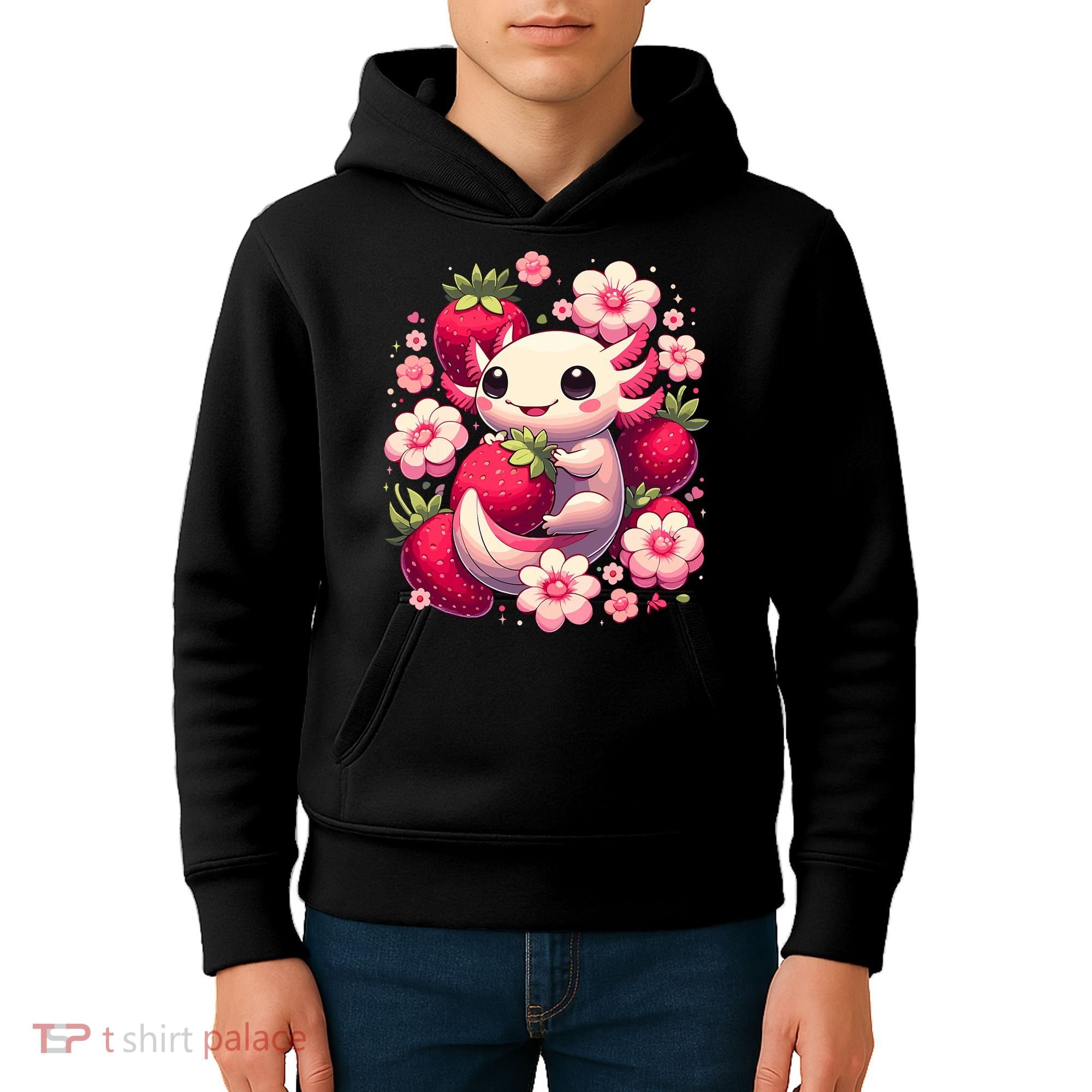 Cute Axolotl Kawaii Anime Axolotl Strawberry Kids Hoodie