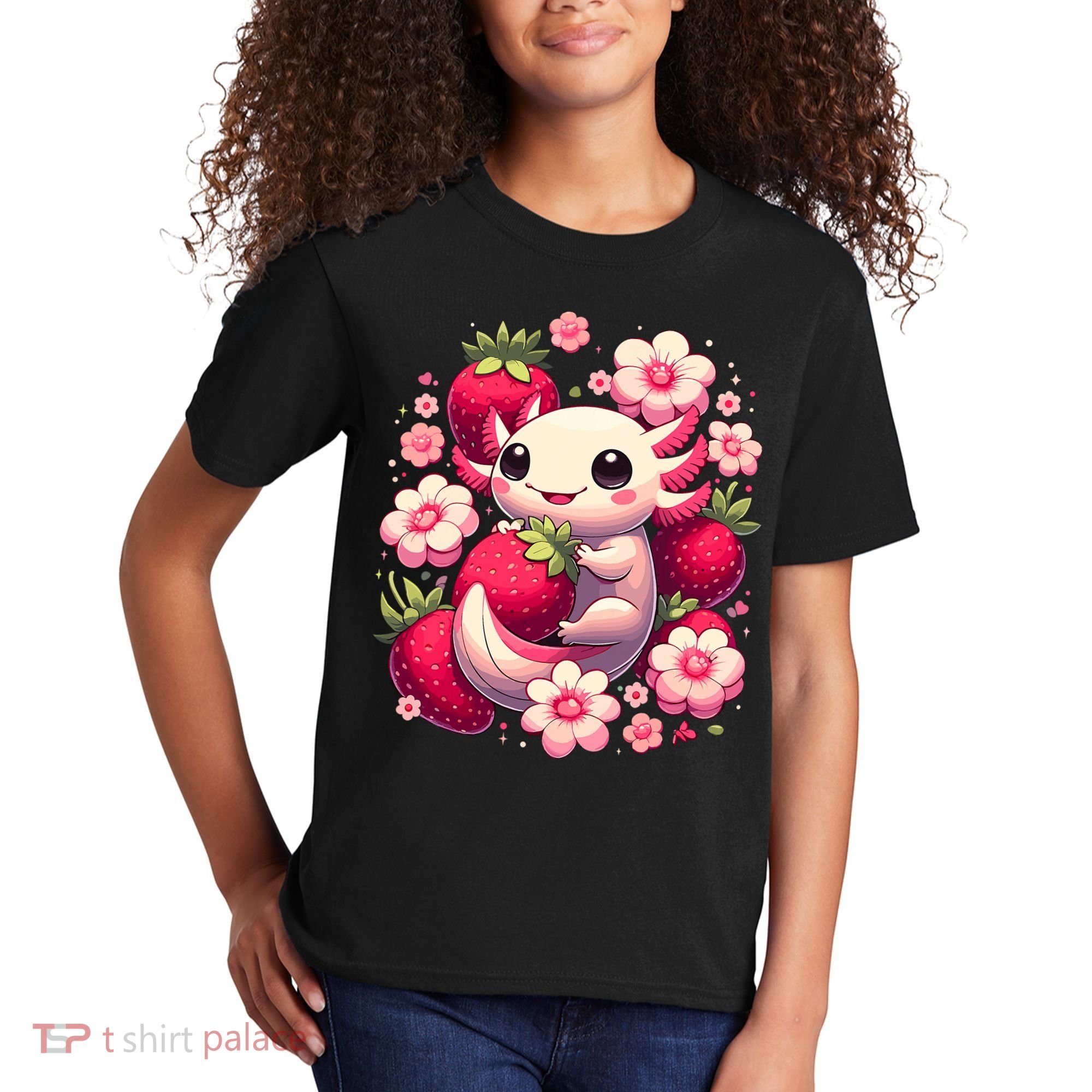 Cute Axolotl Kawaii Anime Axolotl Strawberry Kids T-Shirt