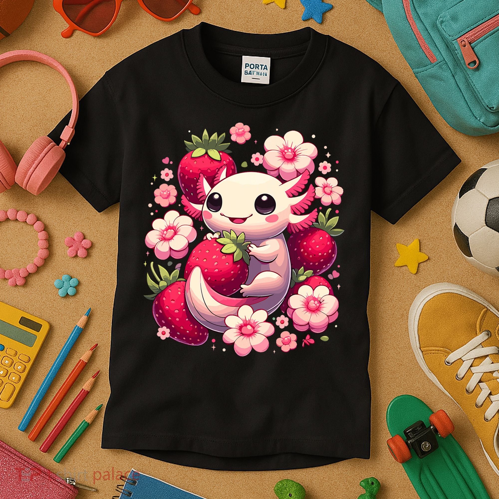 Cute Axolotl Kawaii Anime Axolotl Strawberry Kids T-Shirt
