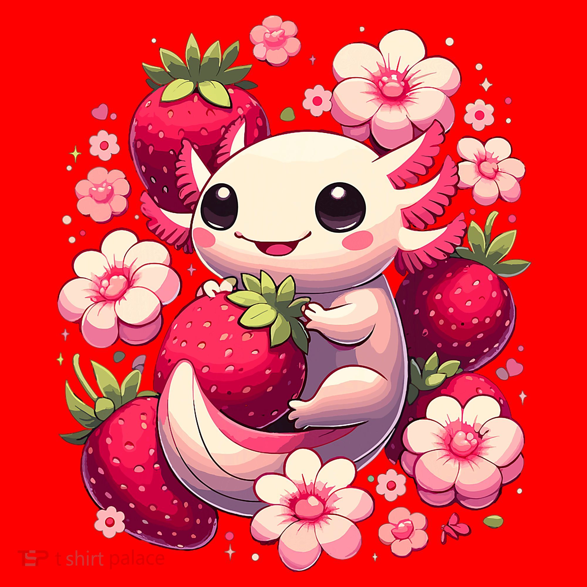 Cute Axolotl Kawaii Anime Axolotl Strawberry Santa Hat