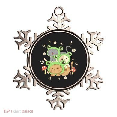 Cottagecore Aesthetic Kawaii Cat Pile Kitty In Frog Ornament