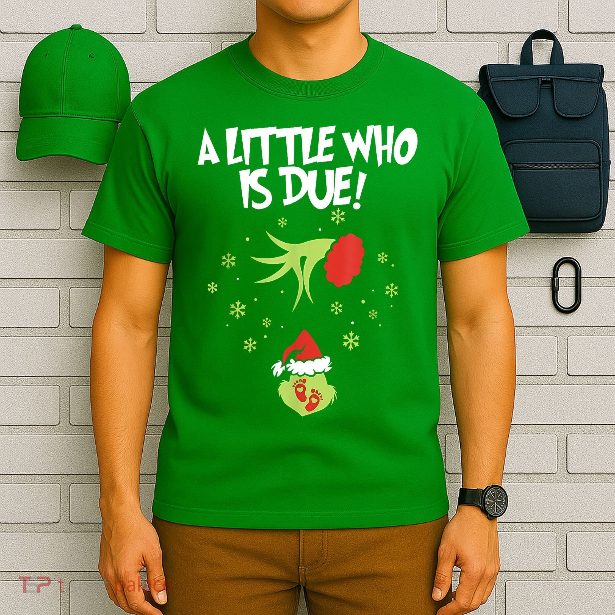 Christmas A Little Who Is Due Pregnancy Announcement Funny Xmas Gift T-Shirt