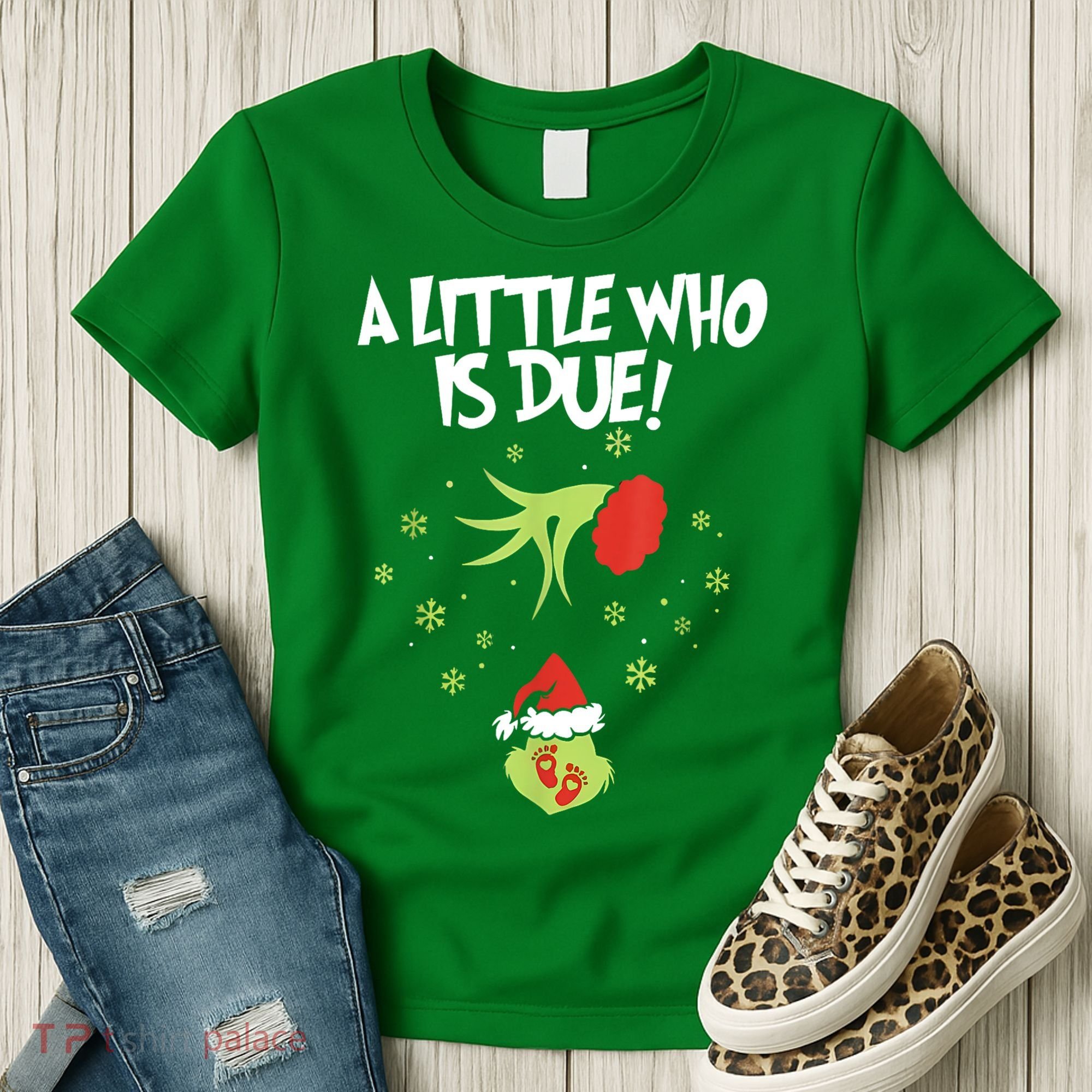 Christmas A Little Who Is Due Pregnancy Announcement Funny Xmas Gift Women's T-Shirt