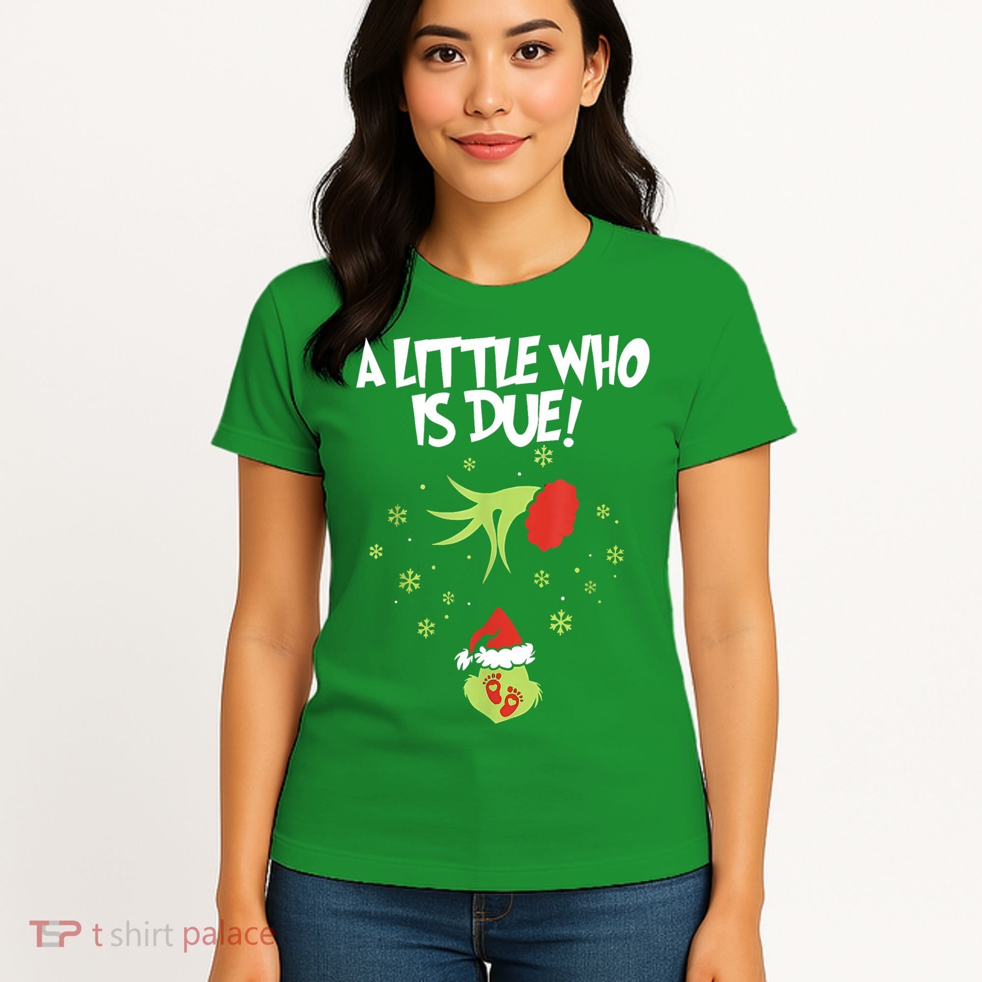 Christmas A Little Who Is Due Pregnancy Announcement Funny Xmas Gift Women's T-Shirt