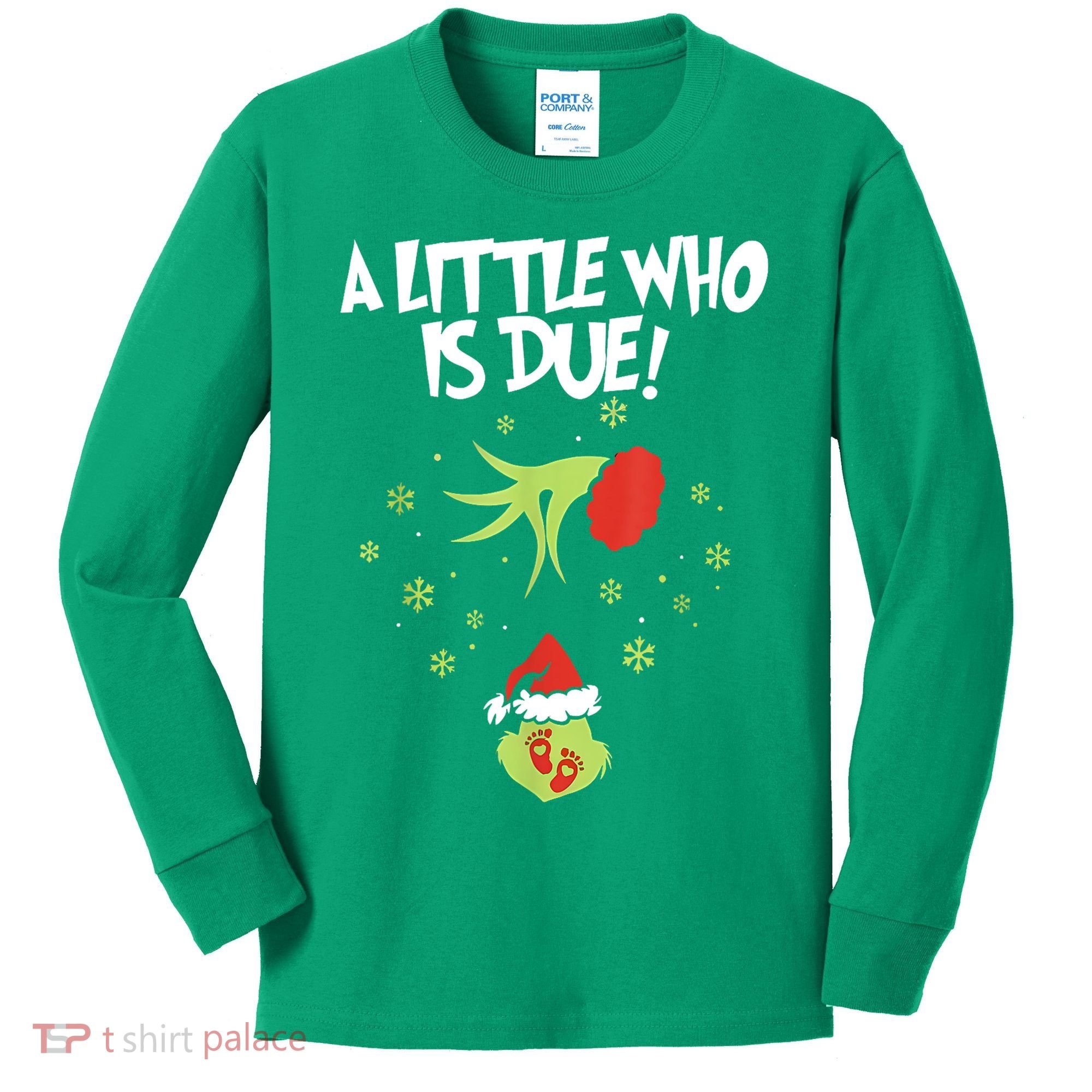 Christmas A Little Who Is Due Pregnancy Announcement Funny Xmas Gift Kids Long Sleeve Shirt
