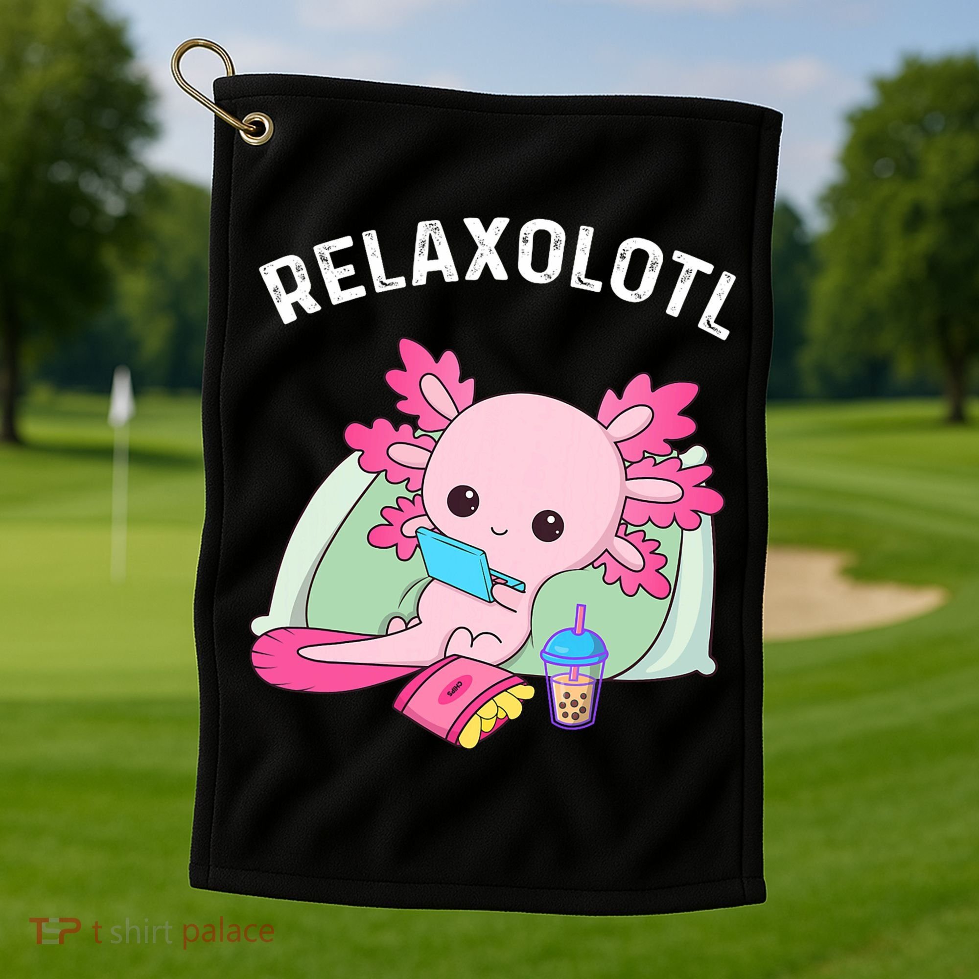 Cute Axolotl Lover Mexican Salamander Relaxolotl Golf Towel