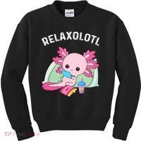 Cute Axolotl Lover Mexican Salamander Relaxolotl Kids Sweatshirt thumb 0