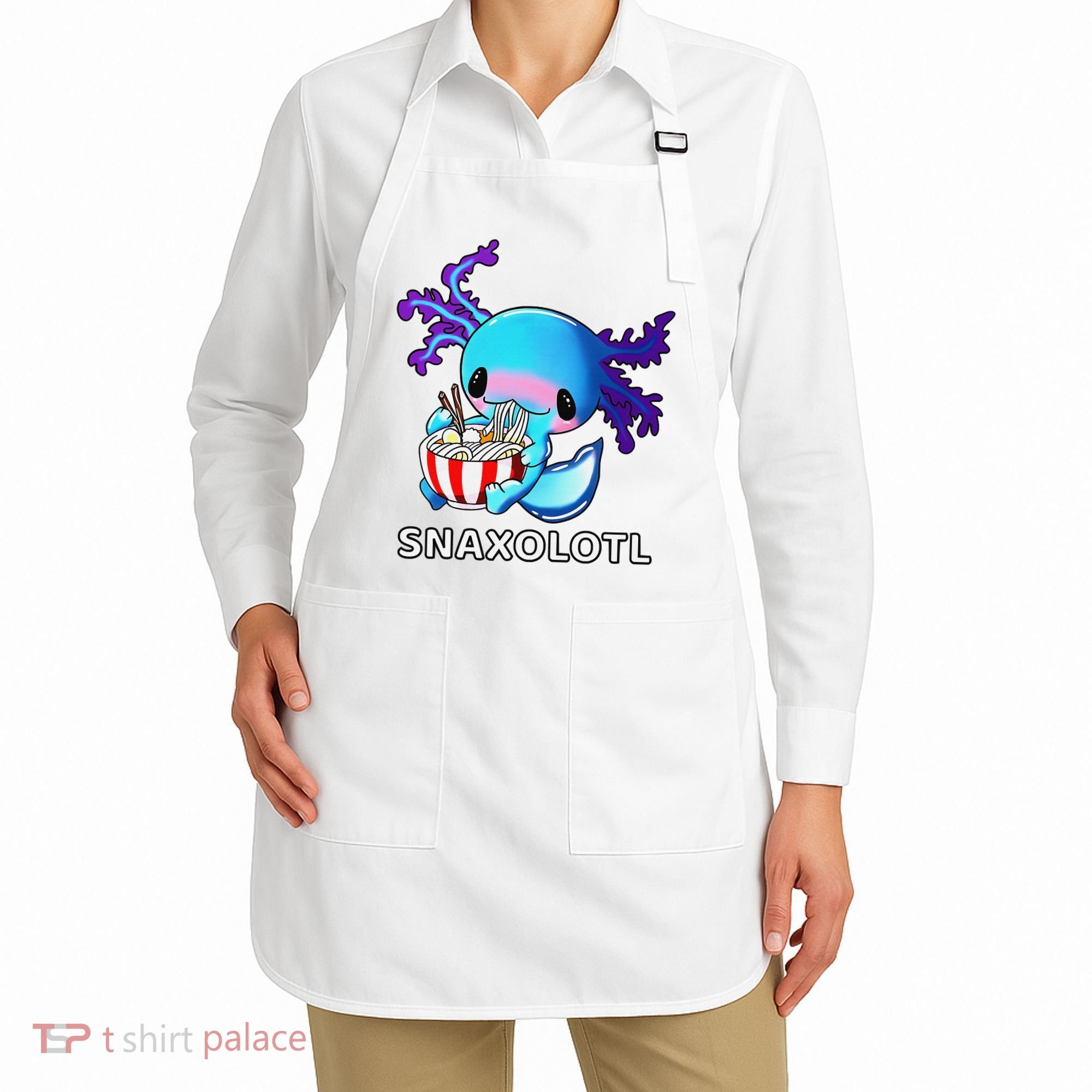 Cute Axolotl Lover Blue Snaxolotl Eating Ra Kawaii Anime  Apron