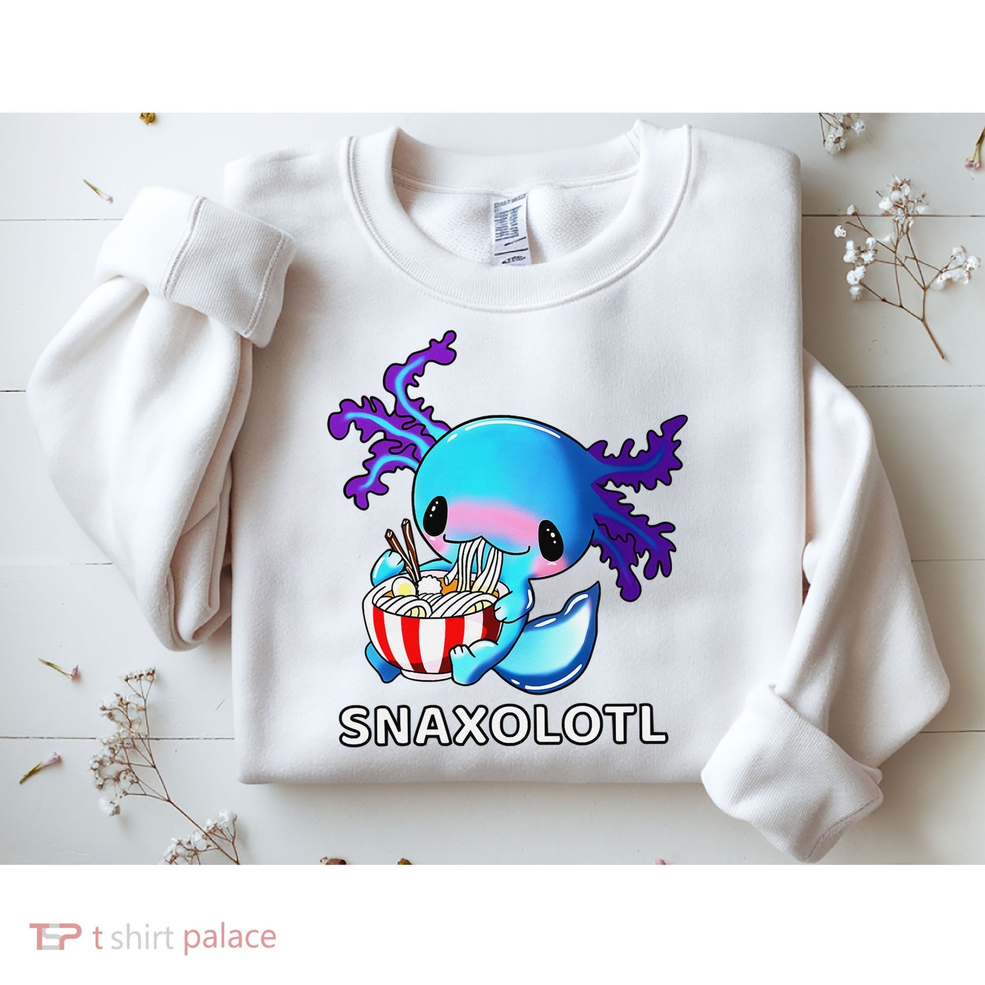 Cute Axolotl Lover Blue Snaxolotl Eating Ra Kawaii Anime  Sweatshirt
