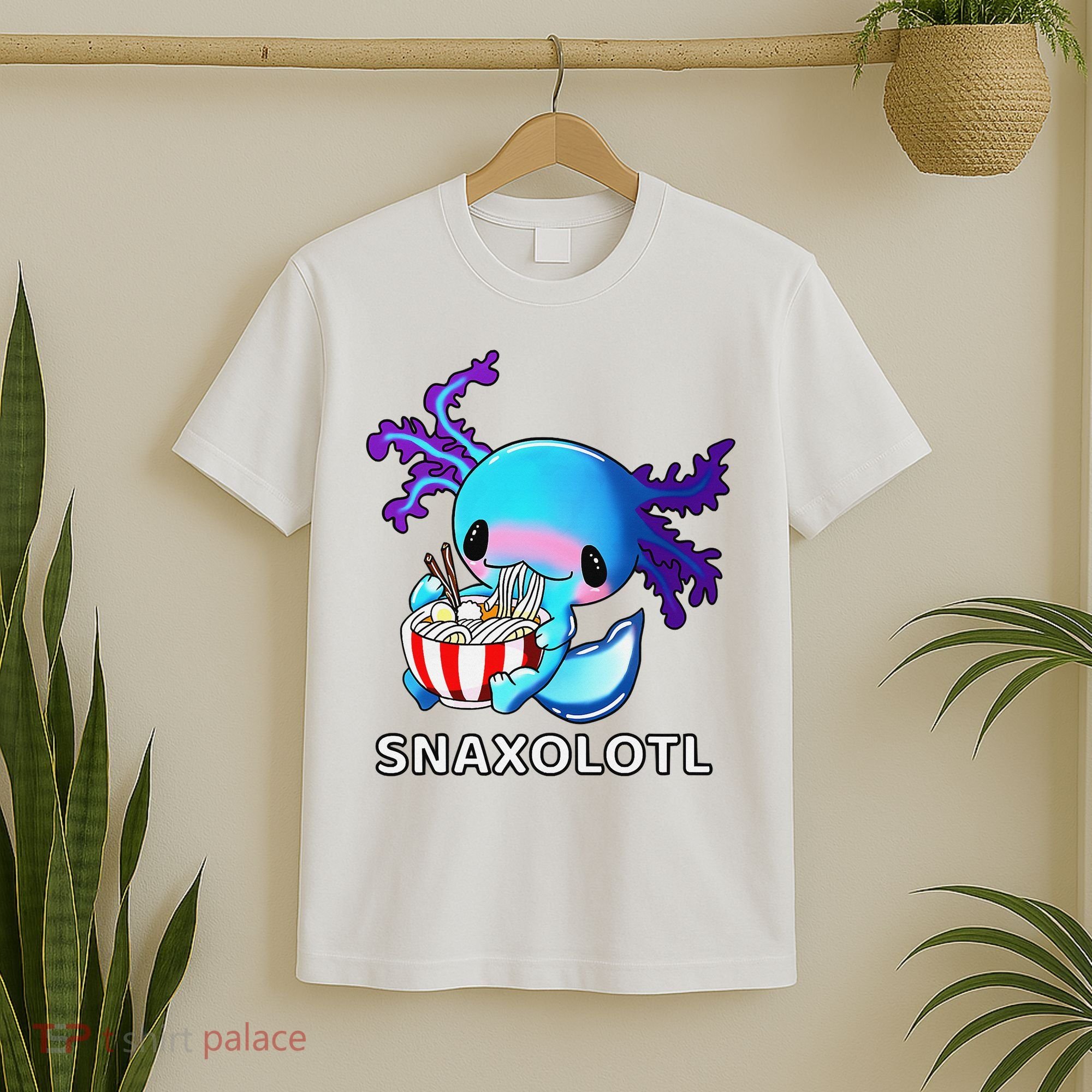 Cute Axolotl Lover Blue Snaxolotl Eating Ra Kawaii Anime  T-Shirt