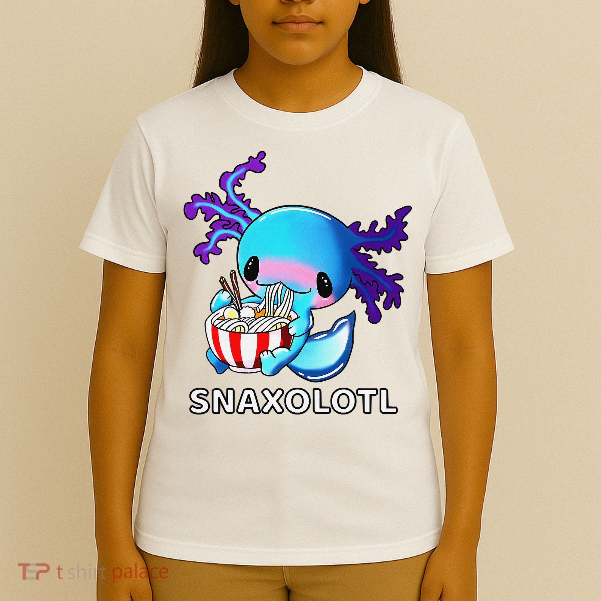 Cute Axolotl Lover Blue Snaxolotl Eating Ra Kawaii Anime  T-Shirt