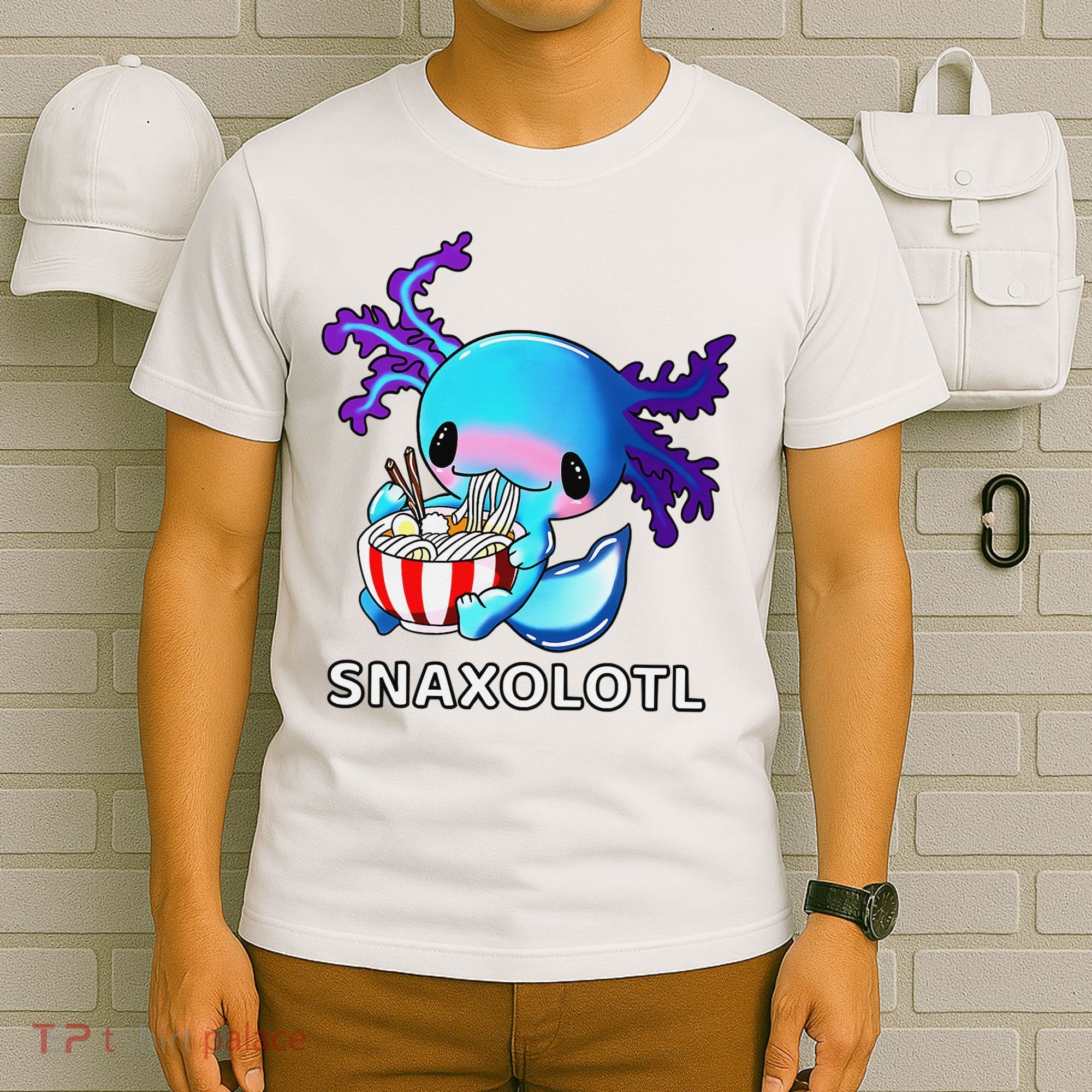 Cute Axolotl Lover Blue Snaxolotl Eating Ra Kawaii Anime  T-Shirt