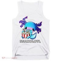 Cute Axolotl Lover Blue Snaxolotl Eating Ra Kawaii Anime  Tank Top thumb 0