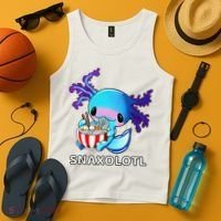 Cute Axolotl Lover Blue Snaxolotl Eating Ra Kawaii Anime  Tank Top thumb 4