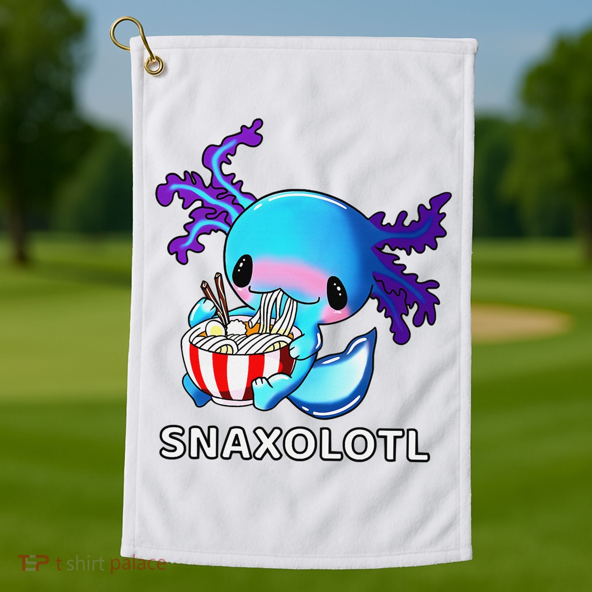 Cute Axolotl Lover Blue Snaxolotl Eating Ra Kawaii Anime  Golf Towel