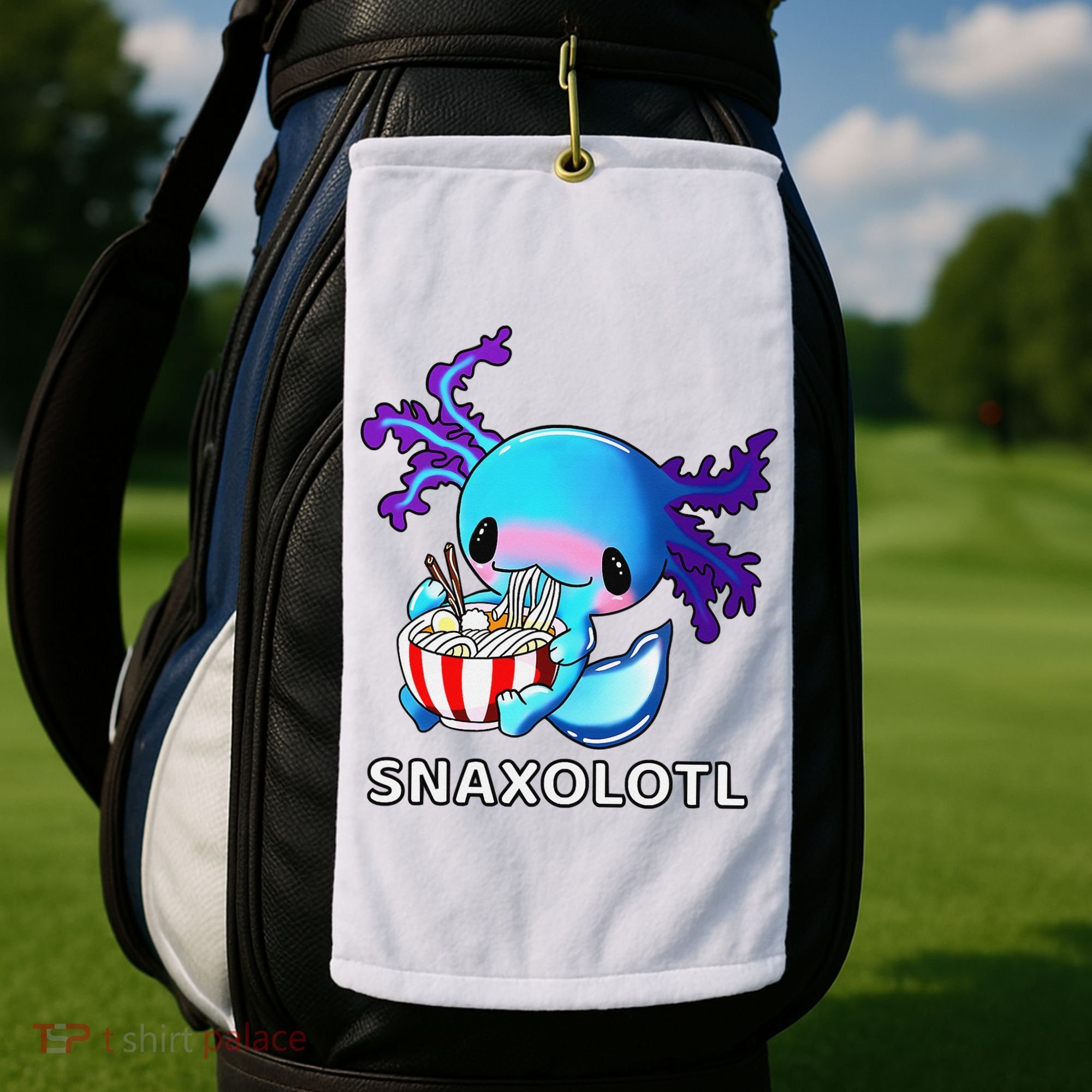 Cute Axolotl Lover Blue Snaxolotl Eating Ra Kawaii Anime  Golf Towel