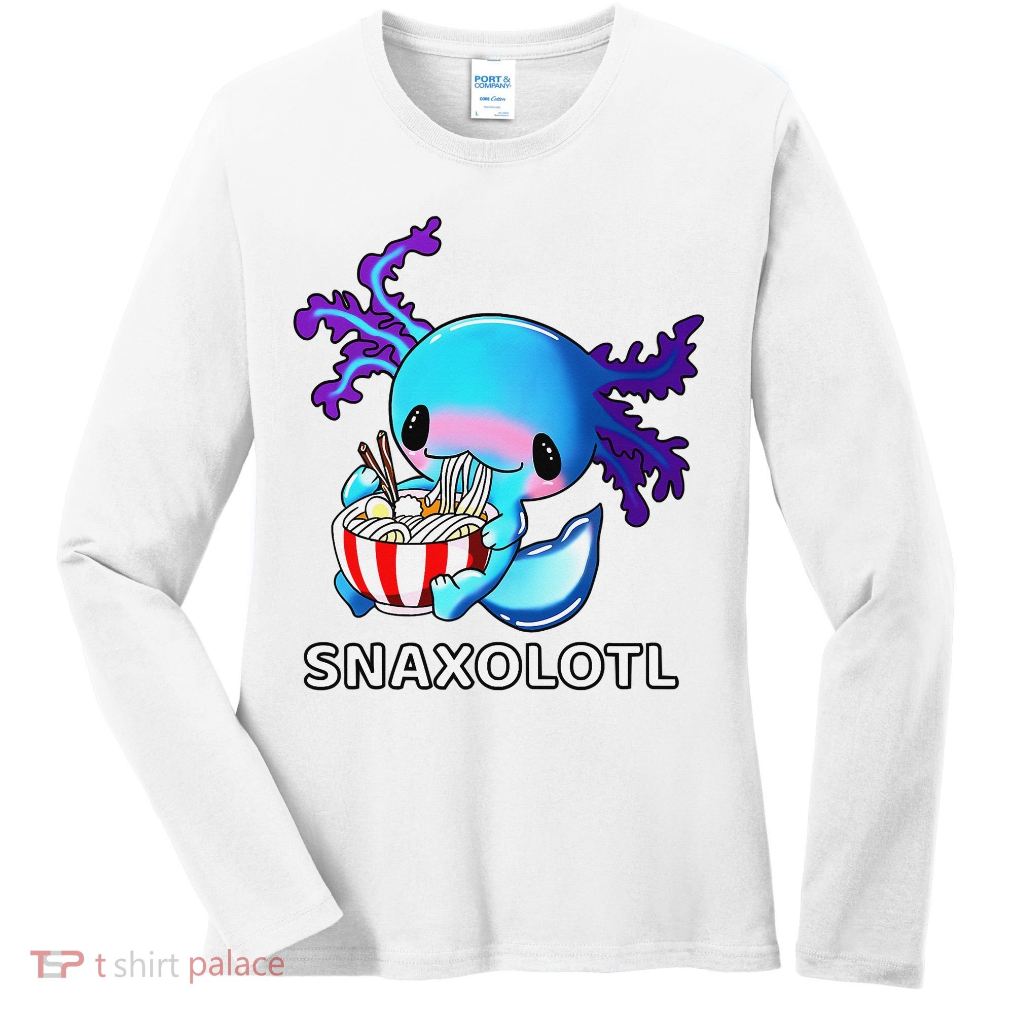 Cute Axolotl Lover Blue Snaxolotl Eating Ra Kawaii Anime  Women's Long Sleeve Shirt