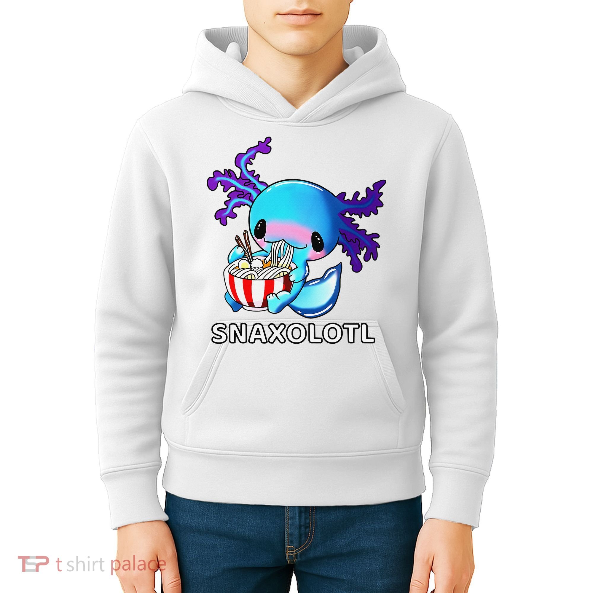 Cute Axolotl Lover Blue Snaxolotl Eating Ra Kawaii Anime  Kids Hoodie