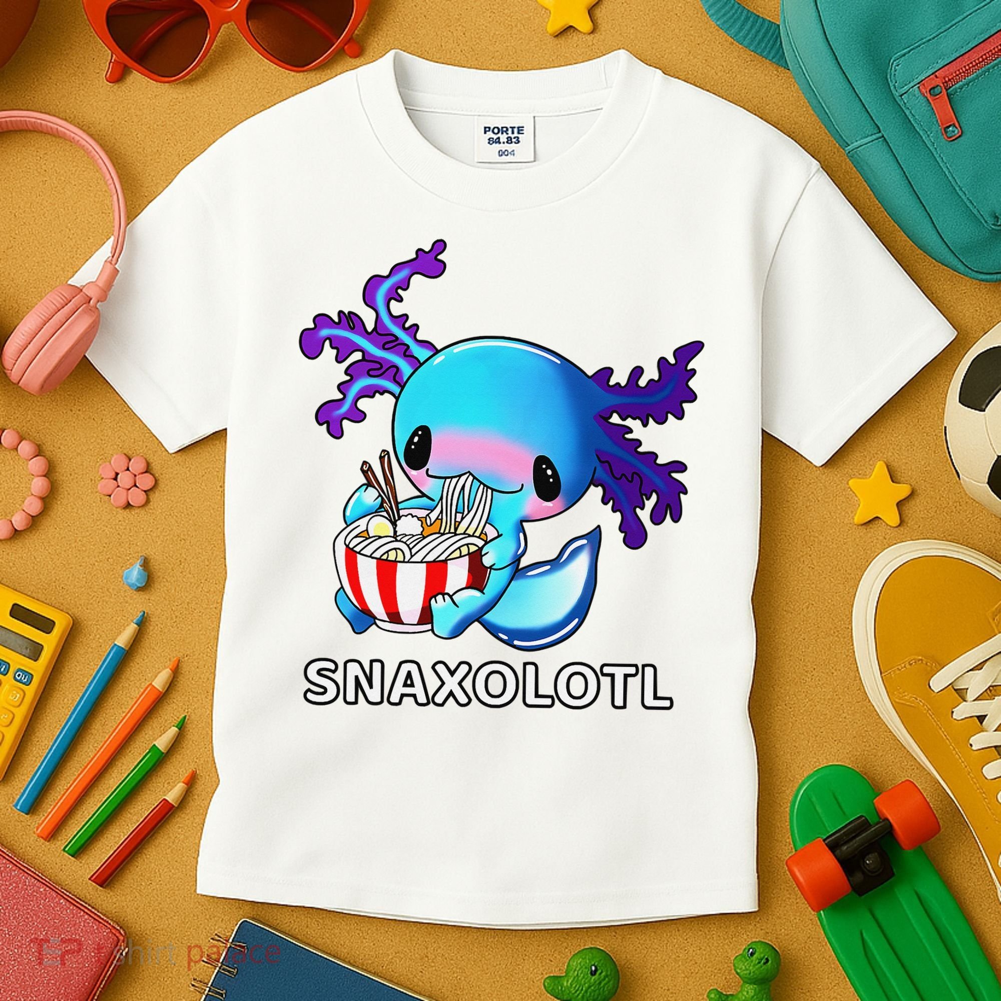 Cute Axolotl Lover Blue Snaxolotl Eating Ra Kawaii Anime  Kids T-Shirt