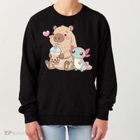 Cute Axolotl Lover Capybara Kawaii Anime Drinking Bubble Tea Women's Sweatshirt thumb 0