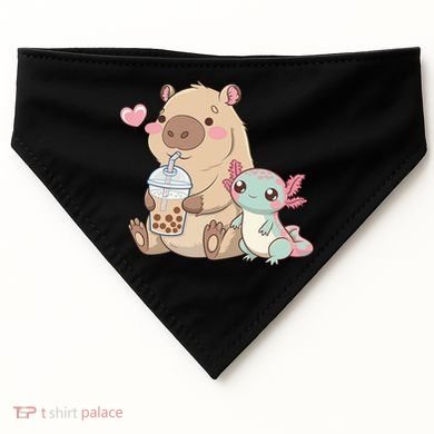 Cute Axolotl Lover Capybara Kawaii Anime Drinking Bubble Tea USA-Made Doggie Bandana