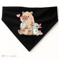 Cute Axolotl Lover Capybara Kawaii Anime Drinking Bubble Tea USA-Made Doggie Bandana thumb 0
