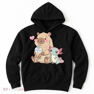 Cute Axolotl Lover Capybara Kawaii Anime Drinking Bubble Tea Hoodie
