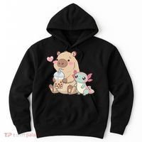 Cute Axolotl Lover Capybara Kawaii Anime Drinking Bubble Tea Hoodie thumb 0