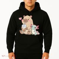 Cute Axolotl Lover Capybara Kawaii Anime Drinking Bubble Tea Hoodie thumb 2