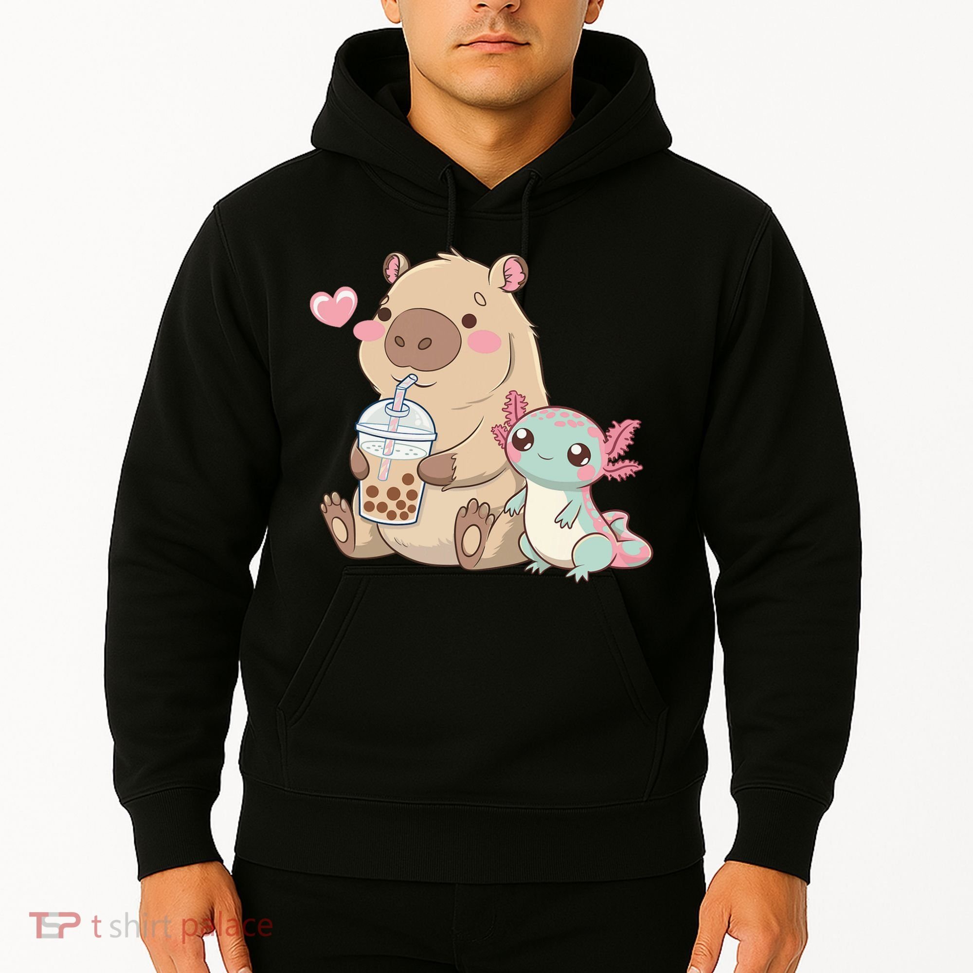 Cute Axolotl Lover Capybara Kawaii Anime Drinking Bubble Tea Hoodie
