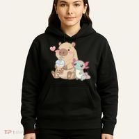 Cute Axolotl Lover Capybara Kawaii Anime Drinking Bubble Tea Hoodie thumb 5