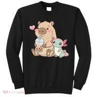 Cute Axolotl Lover Capybara Kawaii Anime Drinking Bubble Tea Sweatshirt thumb 0