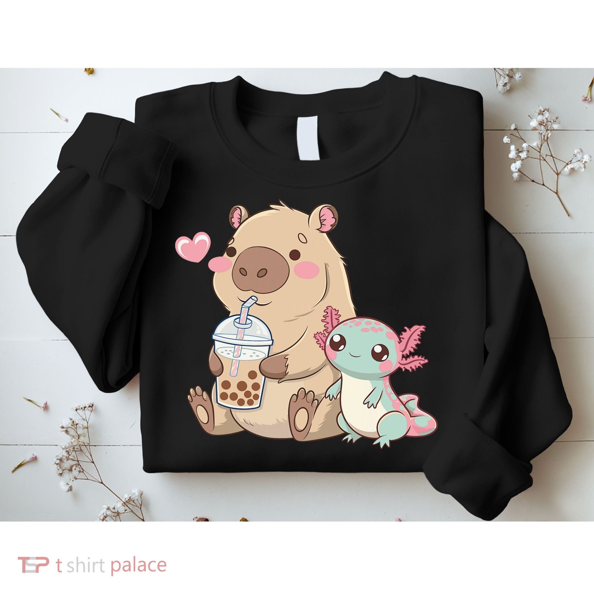 Cute Axolotl Lover Capybara Kawaii Anime Drinking Bubble Tea Sweatshirt