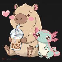 Cute Axolotl Lover Capybara Kawaii Anime Drinking Bubble Tea Sweatshirt thumb 3
